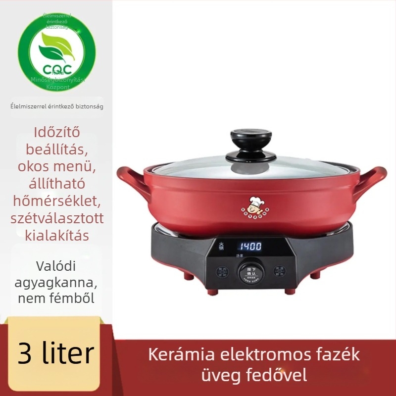 Kerámiás elektromos forró fazék időzítővel, 3–4 L kapacitás, 1200–1500 W, gőzölés, pirítás, főzés, párolás