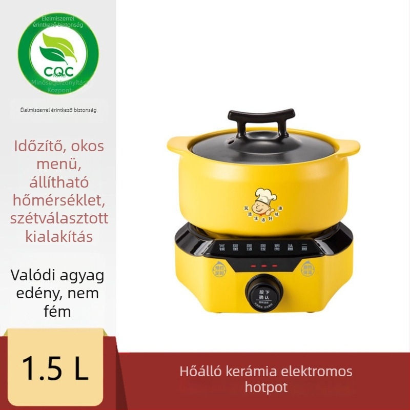 Kerámiás elektromos forró fazék időzítővel, 3–4 L kapacitás, 1200–1500 W, gőzölés, pirítás, főzés, párolás