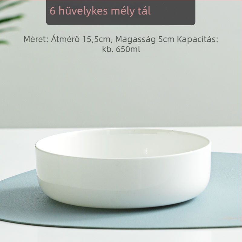 Csontporcelán tál, mély, kör alakú, >45% csontporcelán, alul-glazúros felület, mikrosütőben használható, logónyomás lehetőség