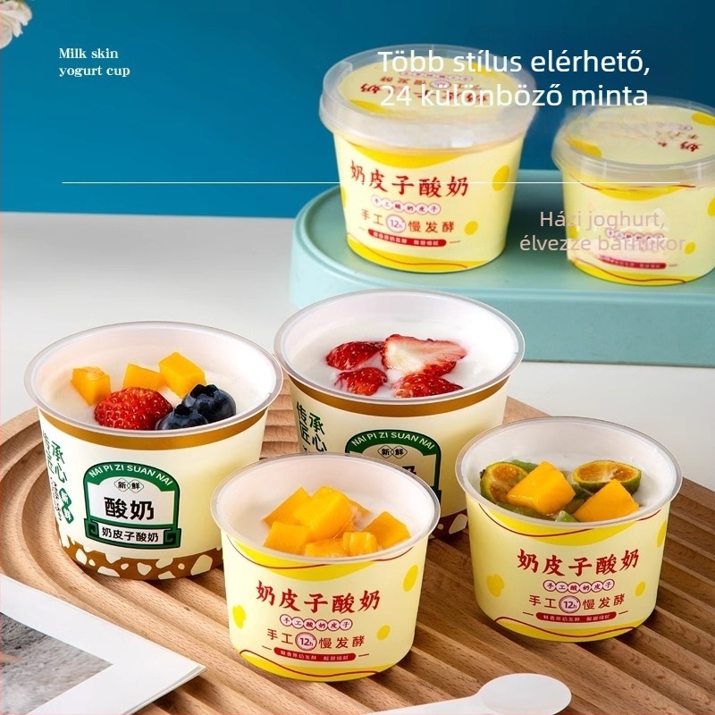 Egyszer használatos joghurtos pohár fedővel — PP anyag, Strange book márka, logónyomtatás elérhető, testreszabás elérhető, nem biológiailag lebomló