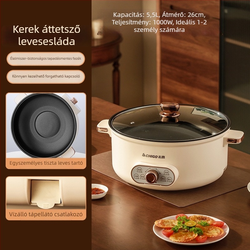 Négyzet alakú Yuanyang elektromos forróedény, dupla hőmérsékletszabályozás, 4–5 literes kapacitás, nem tapadó belső edény, Shabu-shabu és grill funkció