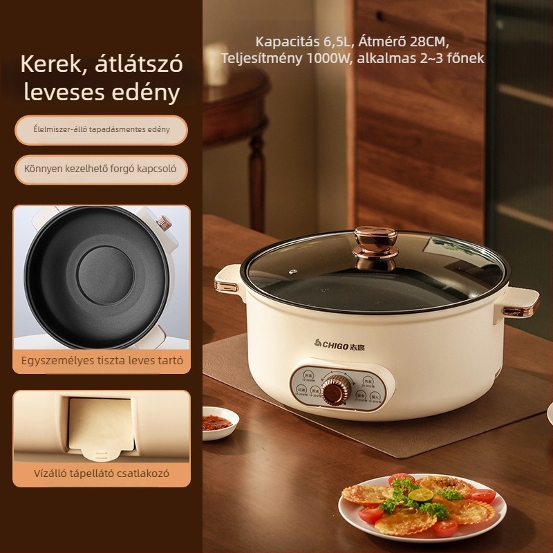 Négyzet alakú Yuanyang elektromos forróedény, dupla hőmérsékletszabályozás, 4–5 literes kapacitás, nem tapadó belső edény, Shabu-shabu és grill funkció
