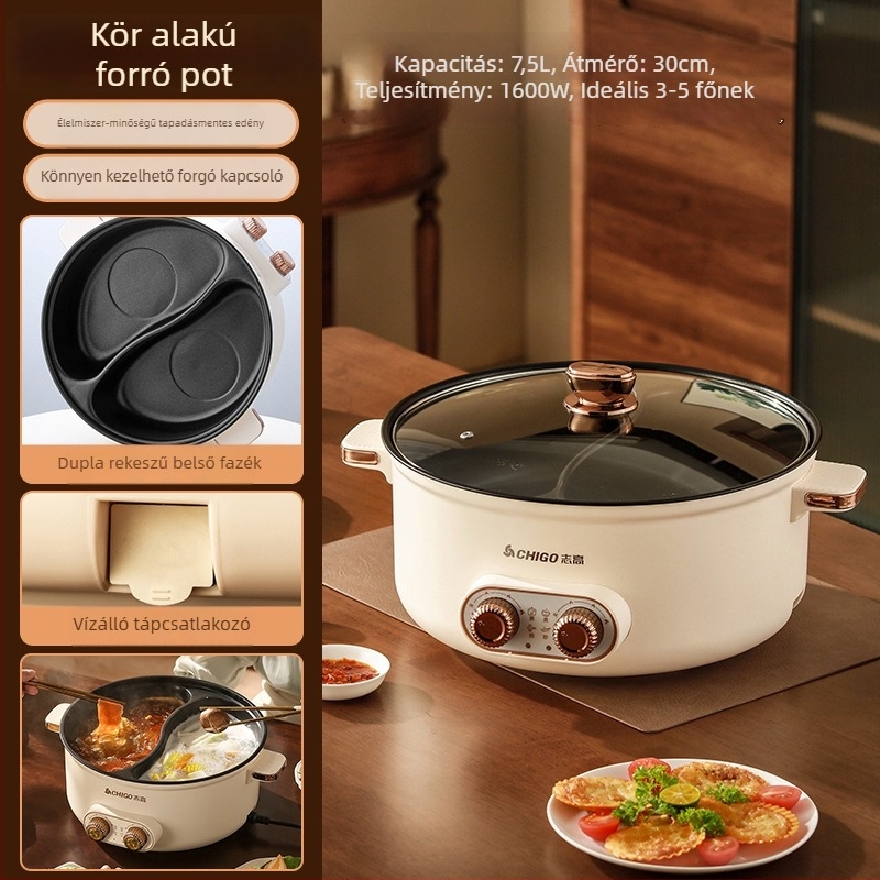 Négyzet alakú Yuanyang elektromos forróedény, dupla hőmérsékletszabályozás, 4–5 literes kapacitás, nem tapadó belső edény, Shabu-shabu és grill funkció