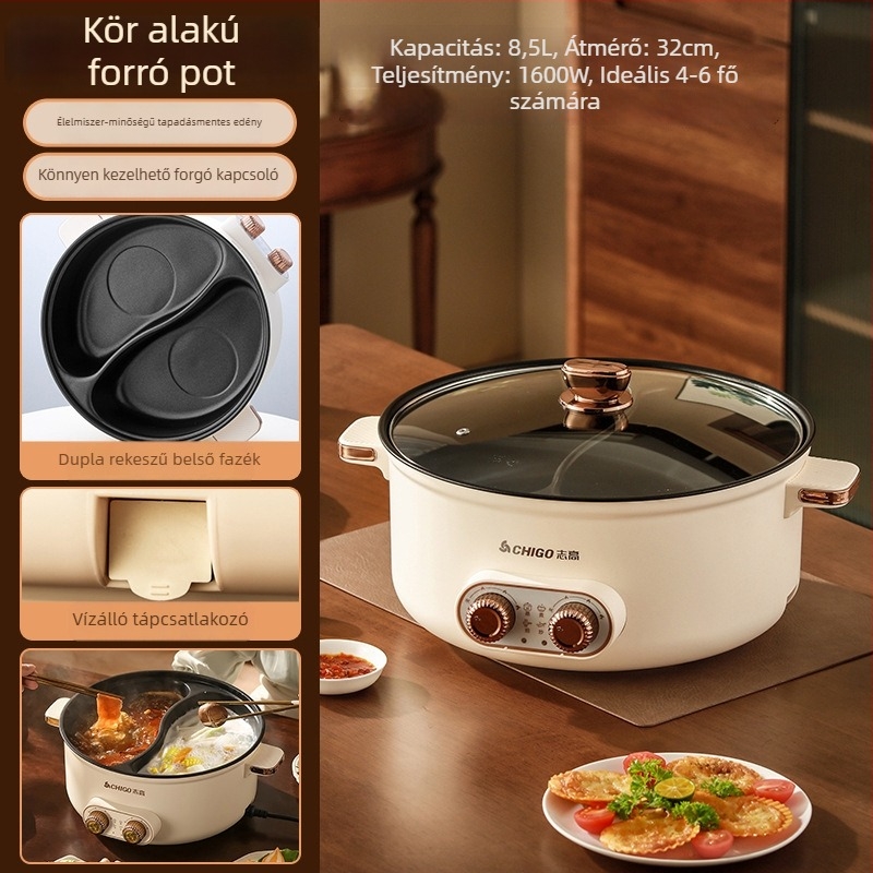Négyzet alakú Yuanyang elektromos forróedény, dupla hőmérsékletszabályozás, 4–5 literes kapacitás, nem tapadó belső edény, Shabu-shabu és grill funkció