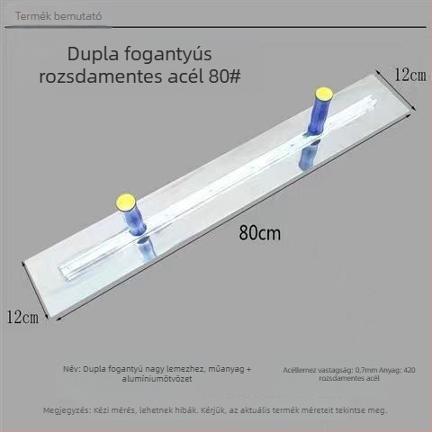 Lapos glettvas két fogantyúval, rozsdamentes acél talplemez, test alumínium ötvözetből, állítható lemez