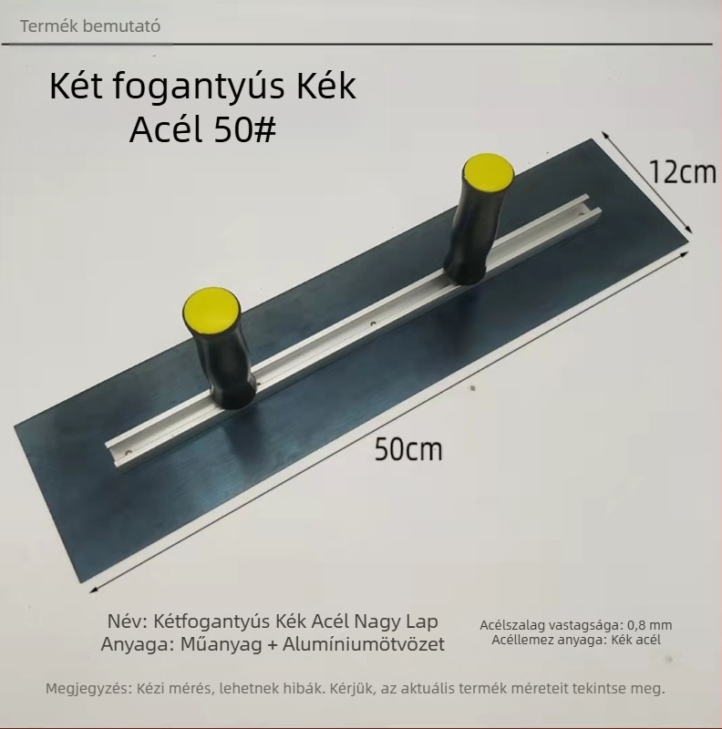 Lapos glettvas két fogantyúval, rozsdamentes acél talplemez, test alumínium ötvözetből, állítható lemez