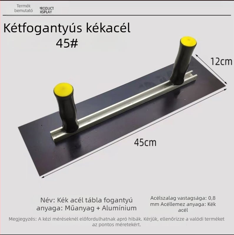 Lapos glettvas két fogantyúval, rozsdamentes acél talplemez, test alumínium ötvözetből, állítható lemez