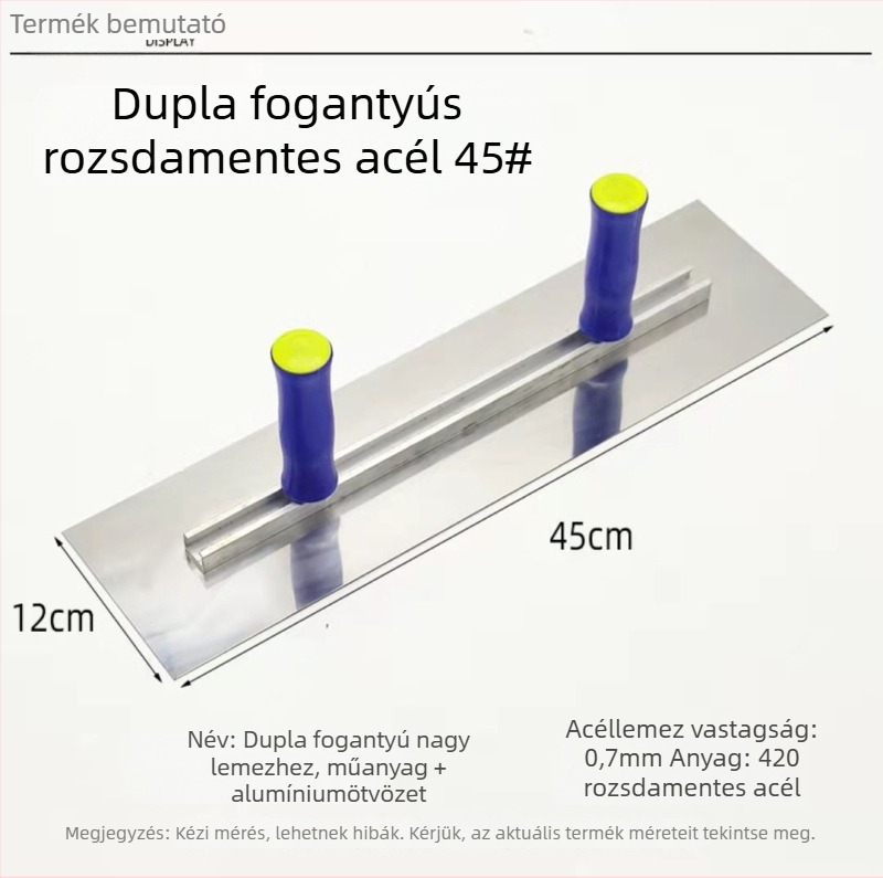 Lapos glettvas két fogantyúval, rozsdamentes acél talplemez, test alumínium ötvözetből, állítható lemez