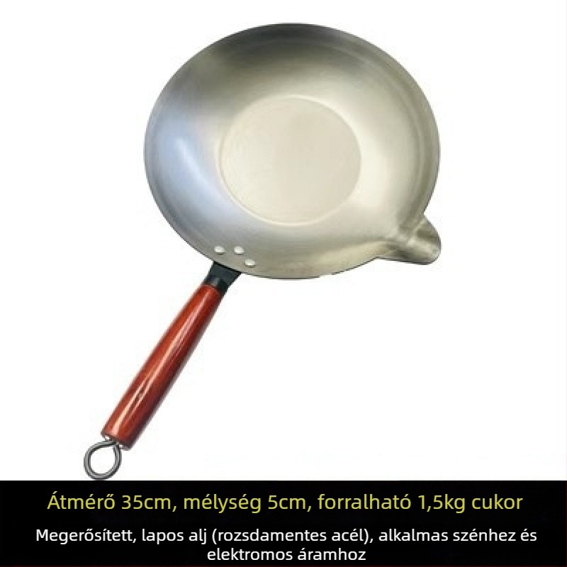 Wok rozsdamentes acélból, tapadásmentes felülettel, modell 35-40, alja egy rétegű, univerzális tűzhely