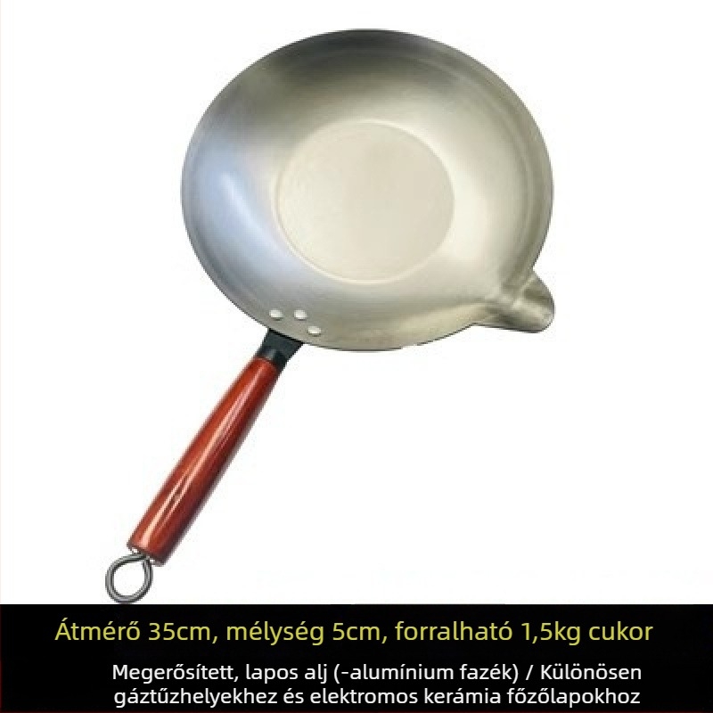 Wok rozsdamentes acélból, tapadásmentes felülettel, modell 35-40, alja egy rétegű, univerzális tűzhely