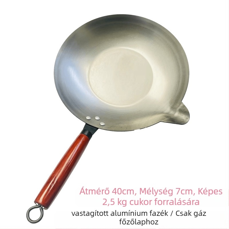 Wok rozsdamentes acélból, tapadásmentes felülettel, modell 35-40, alja egy rétegű, univerzális tűzhely