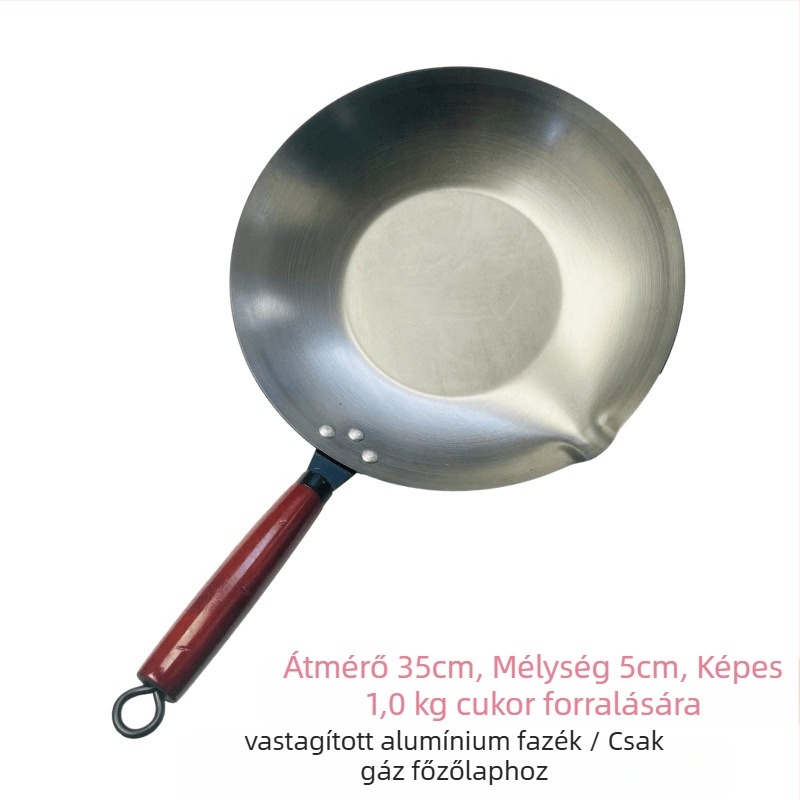 Wok rozsdamentes acélból, tapadásmentes felülettel, modell 35-40, alja egy rétegű, univerzális tűzhely