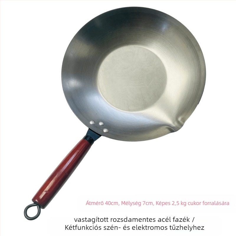 Wok rozsdamentes acélból, tapadásmentes felülettel, modell 35-40, alja egy rétegű, univerzális tűzhely