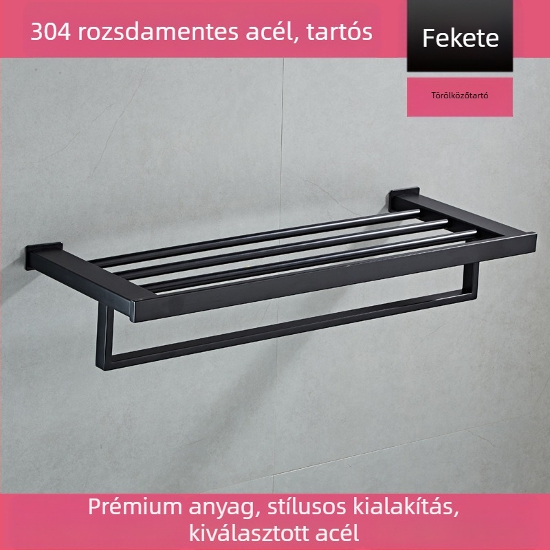 Modern letisztult fürdőszobai törölközőtartó, 304 rozsdamentes acélból, többszintű, CE tanúsítvány, teherbírás 30 kg