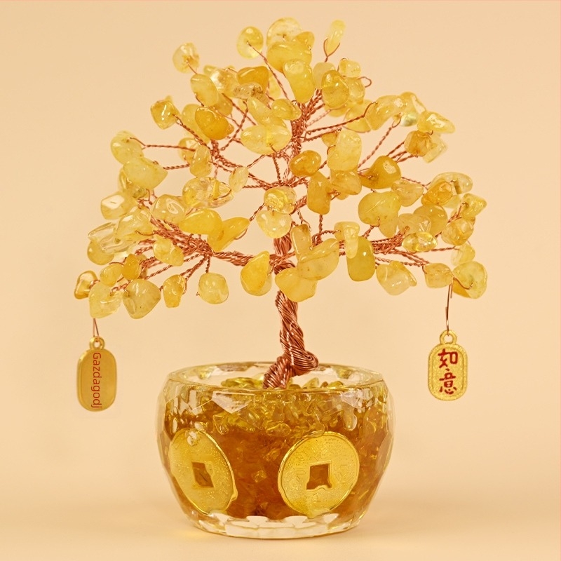 Kristály Pénzfa Dísz - Nyers kő, Új kínai stílus, Asztali dísz