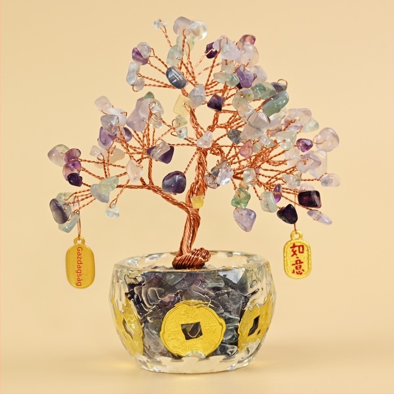 Kristály Pénzfa Dísz - Nyers kő, Új kínai stílus, Asztali dísz