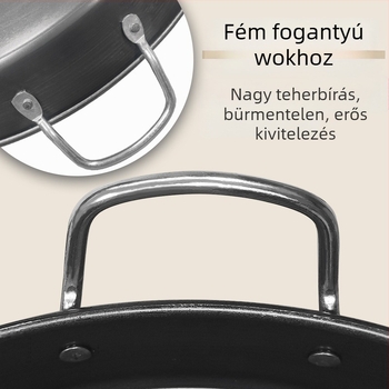 Két fogantyúval rendelkező vas grillserpenyő, sík aljjal, bevonat nélküli felülettel, otthoni és kereskedelmi használatra