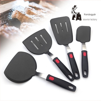Teppanyaki szilikon spatula rugós acél maggal és műanyag fogantyúval; tapadásmentes, hőálló, égési sérülés elleni.