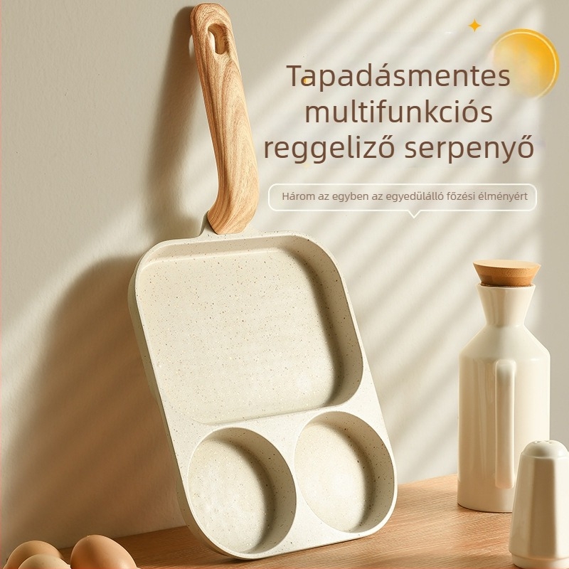 Három az egyben reggeli serpenyő, tapadásmentes lapos serpenyő tojásokhoz, palacsintákhoz, omletekhez, hamburgerekhez és steakhez