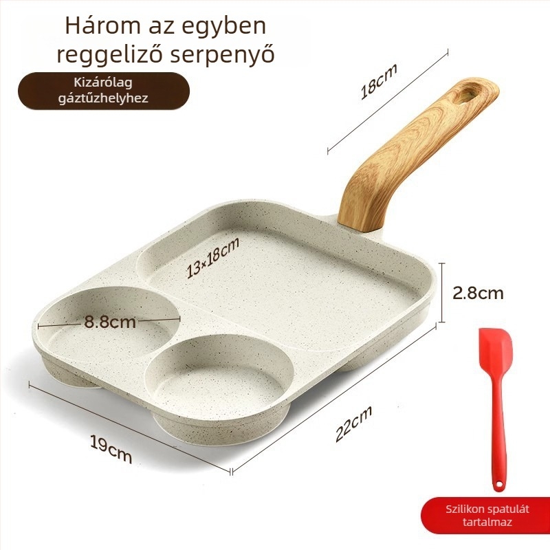 Három az egyben reggeli serpenyő, tapadásmentes lapos serpenyő tojásokhoz, palacsintákhoz, omletekhez, hamburgerekhez és steakhez
