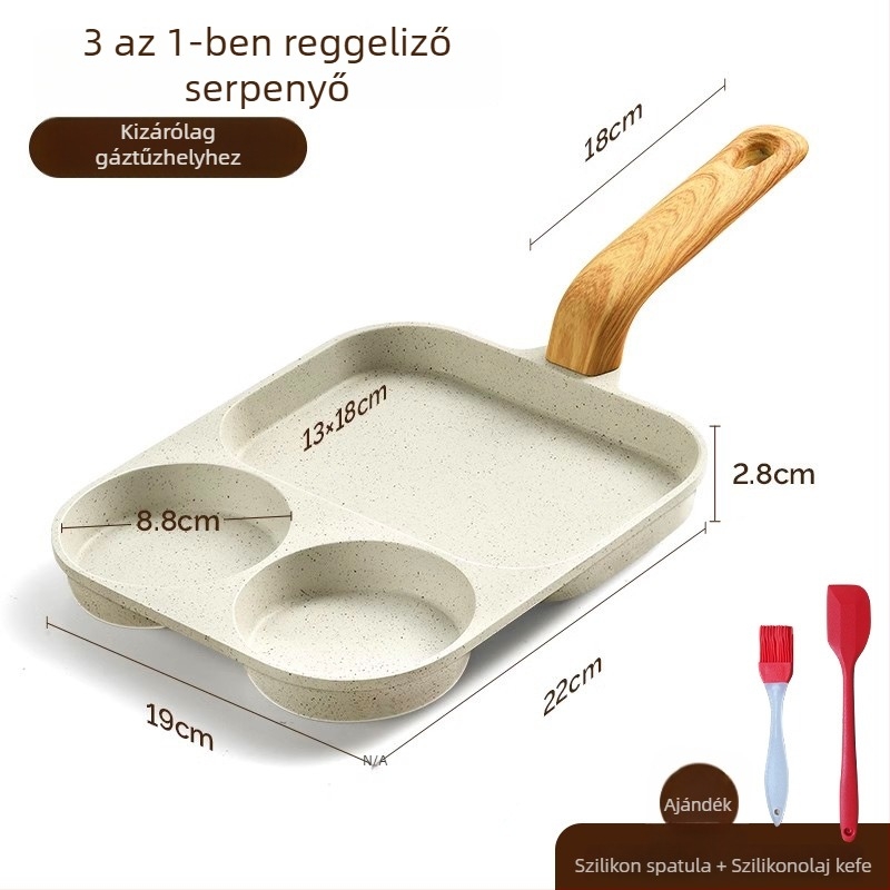 Három az egyben reggeli serpenyő, tapadásmentes lapos serpenyő tojásokhoz, palacsintákhoz, omletekhez, hamburgerekhez és steakhez