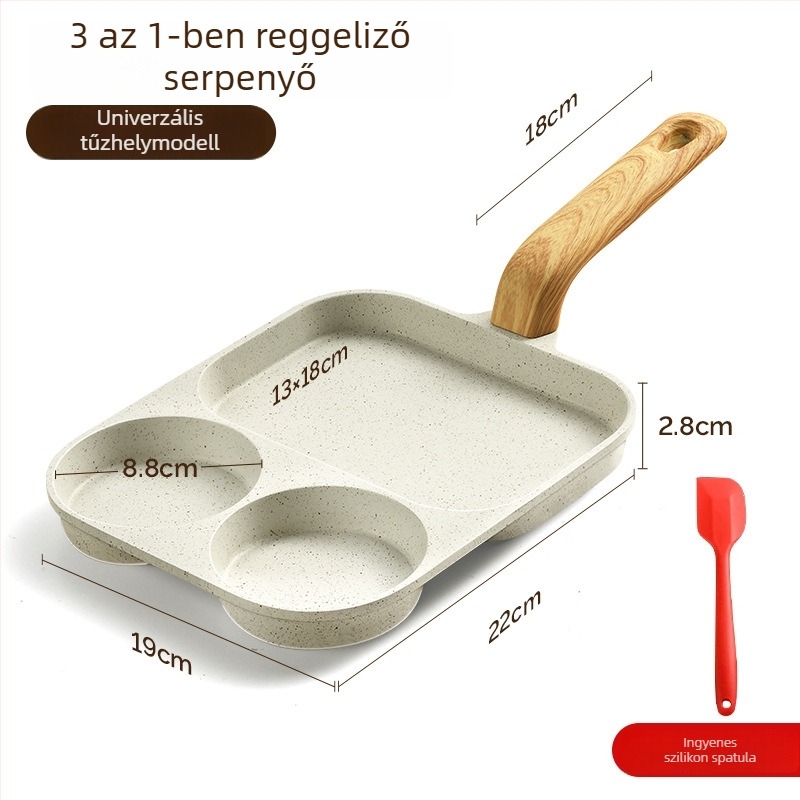 Három az egyben reggeli serpenyő, tapadásmentes lapos serpenyő tojásokhoz, palacsintákhoz, omletekhez, hamburgerekhez és steakhez