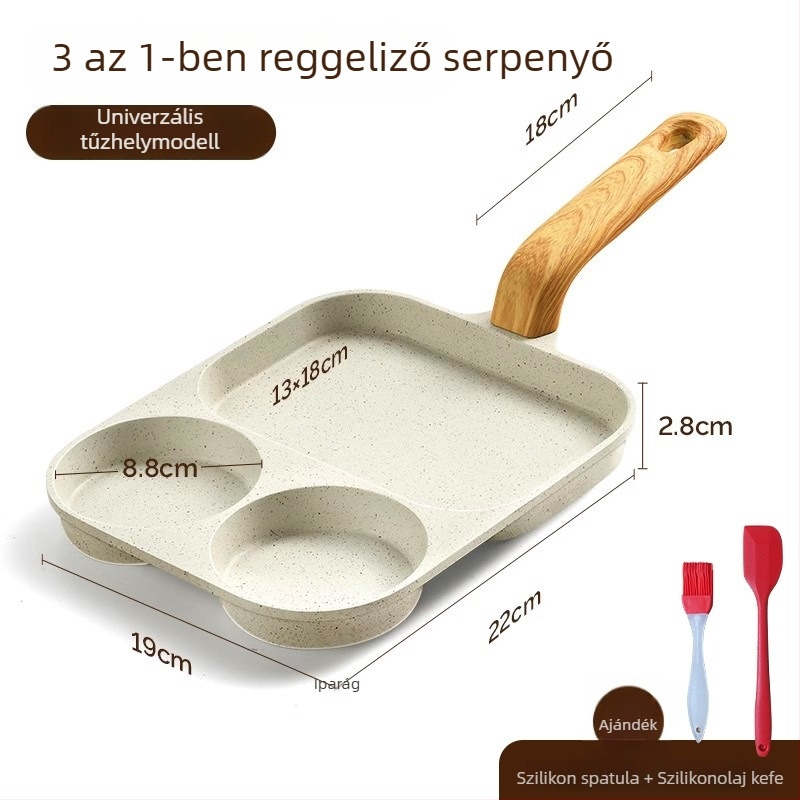 Három az egyben reggeli serpenyő, tapadásmentes lapos serpenyő tojásokhoz, palacsintákhoz, omletekhez, hamburgerekhez és steakhez