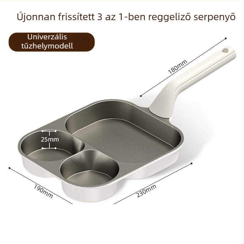 Három az egyben reggeli serpenyő, tapadásmentes lapos serpenyő tojásokhoz, palacsintákhoz, omletekhez, hamburgerekhez és steakhez