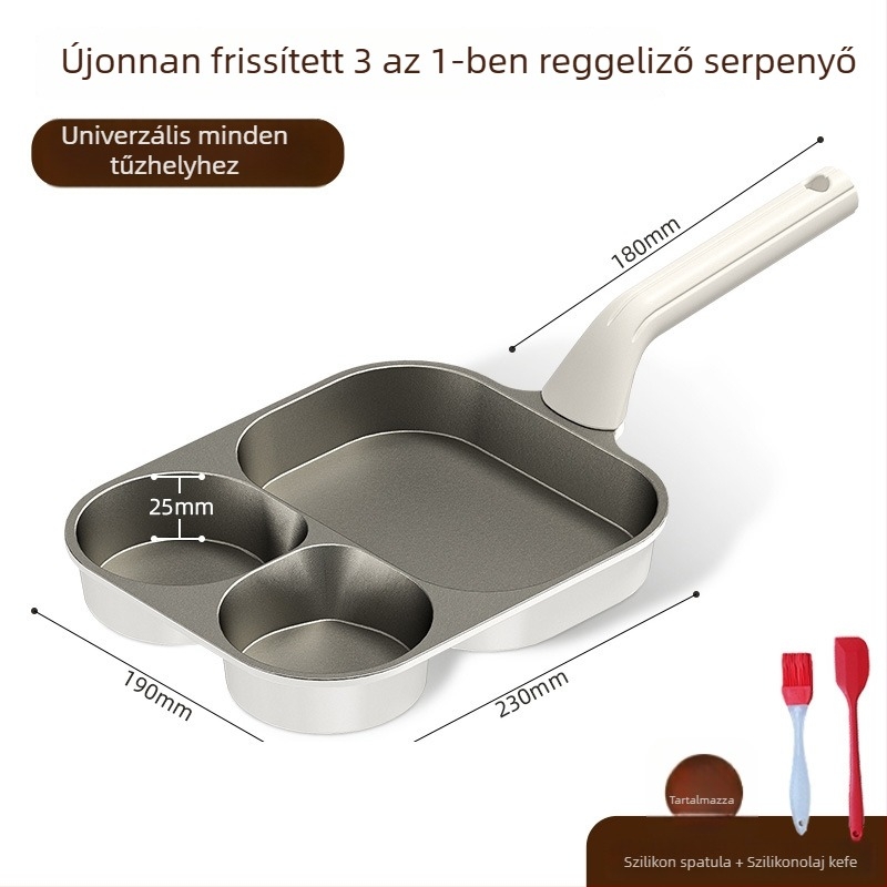 Három az egyben reggeli serpenyő, tapadásmentes lapos serpenyő tojásokhoz, palacsintákhoz, omletekhez, hamburgerekhez és steakhez