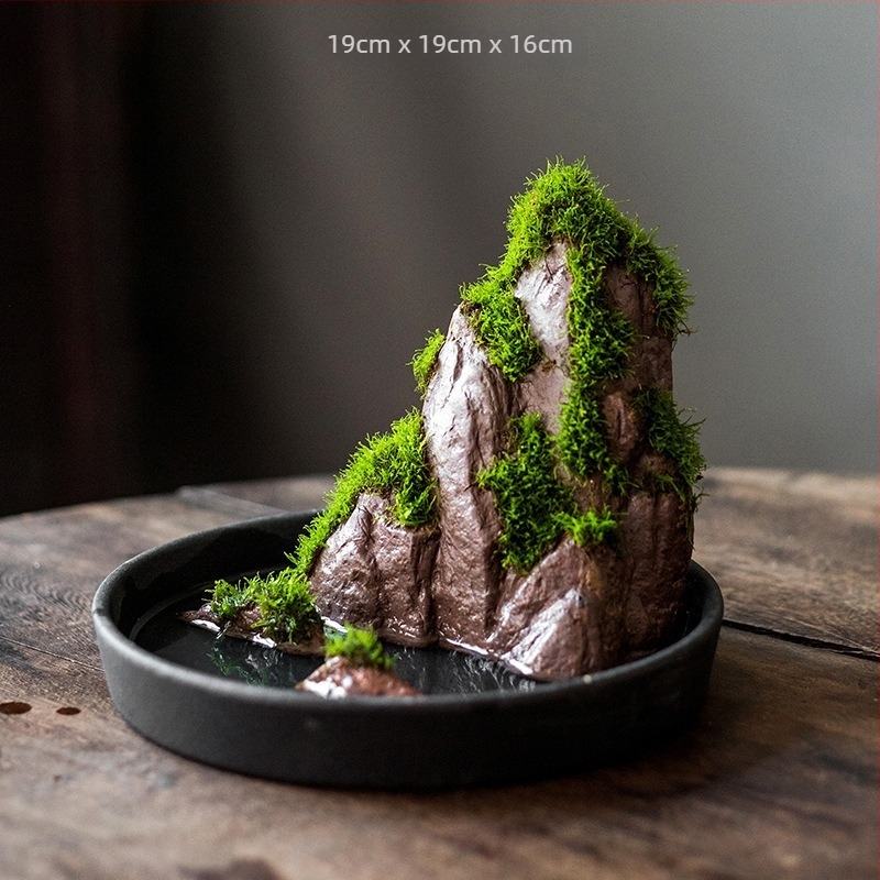 Asztali bonsai vízparti dísz — selyem virágokkal, Zen mikro tájkép