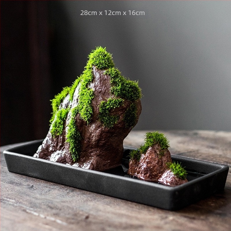 Asztali bonsai vízparti dísz — selyem virágokkal, Zen mikro tájkép