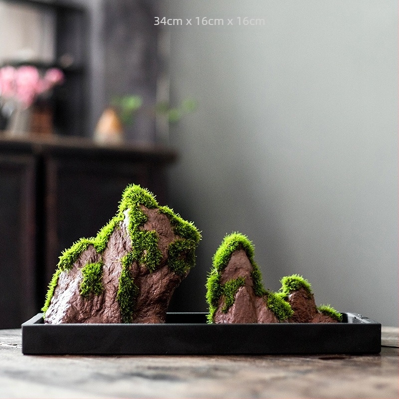 Asztali bonsai vízparti dísz — selyem virágokkal, Zen mikro tájkép