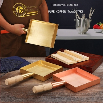 Sütéshez való serpenyő rézből, japán stílusú, egyoldalú aljzattal, gáztűzhelyhez