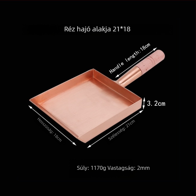 Sütéshez való serpenyő rézből, japán stílusú, egyoldalú aljzattal, gáztűzhelyhez