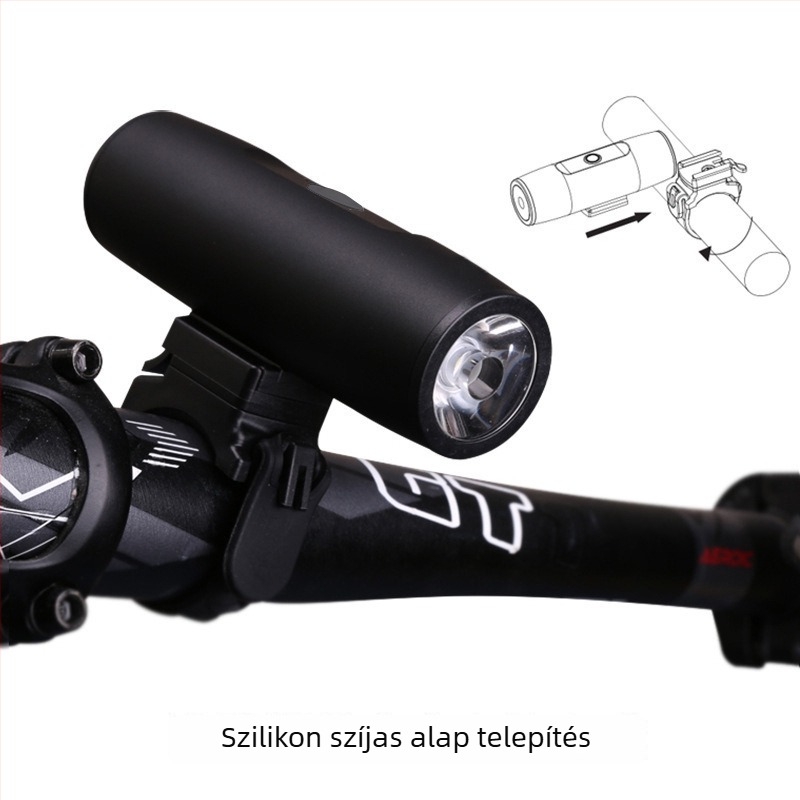 Elülső kerékpár lámpa éjszakai kerékpározáshoz: nagy fényerő, vízálló, USB-C töltés, újratölthető, állítható fénycsóva MTB és útvonal kerékpárokhoz (USB-C töltés, állítható fénycsóva, rögzítés felakasztással)