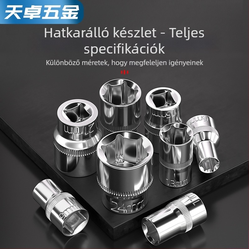 Rövid ütőeszköz hatszögfejű kulcs hosszabbító rúddal és univerzális csuklóval; anyag: króm-vanádium acél; felület: polírozott