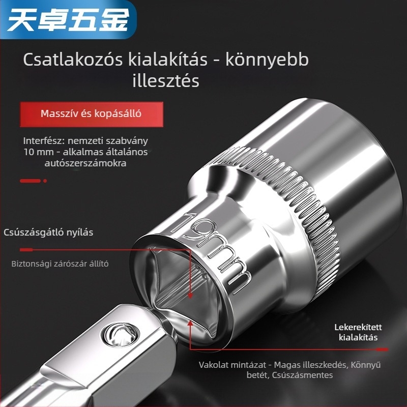 Rövid ütőeszköz hatszögfejű kulcs hosszabbító rúddal és univerzális csuklóval; anyag: króm-vanádium acél; felület: polírozott