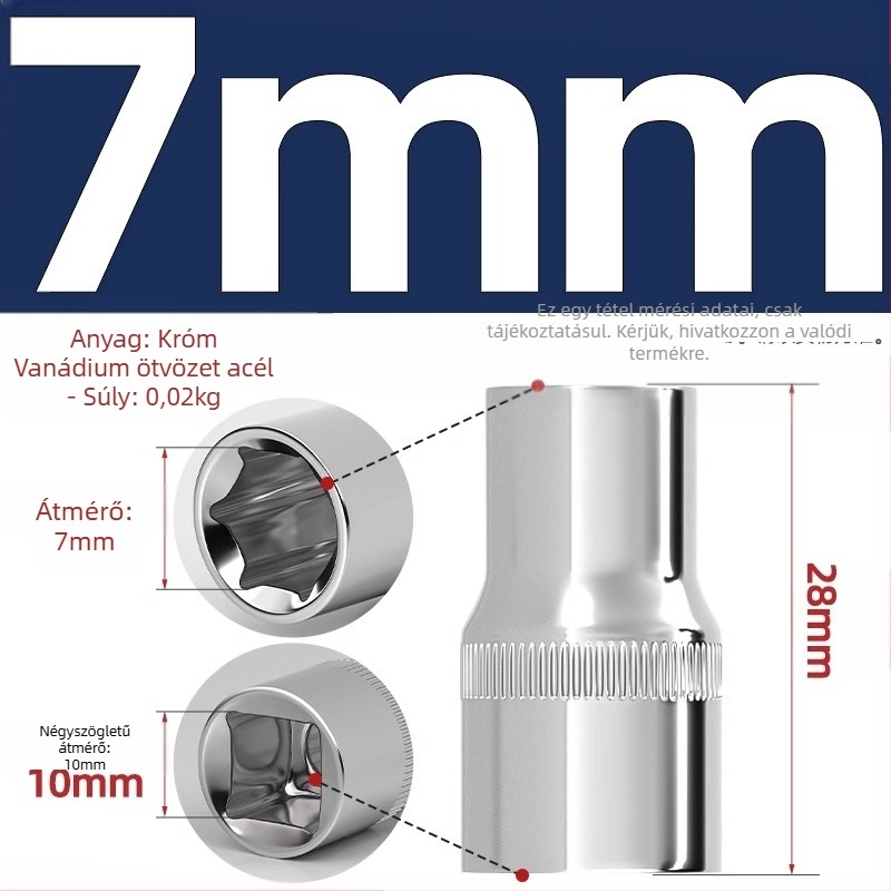 Rövid ütőeszköz hatszögfejű kulcs hosszabbító rúddal és univerzális csuklóval; anyag: króm-vanádium acél; felület: polírozott