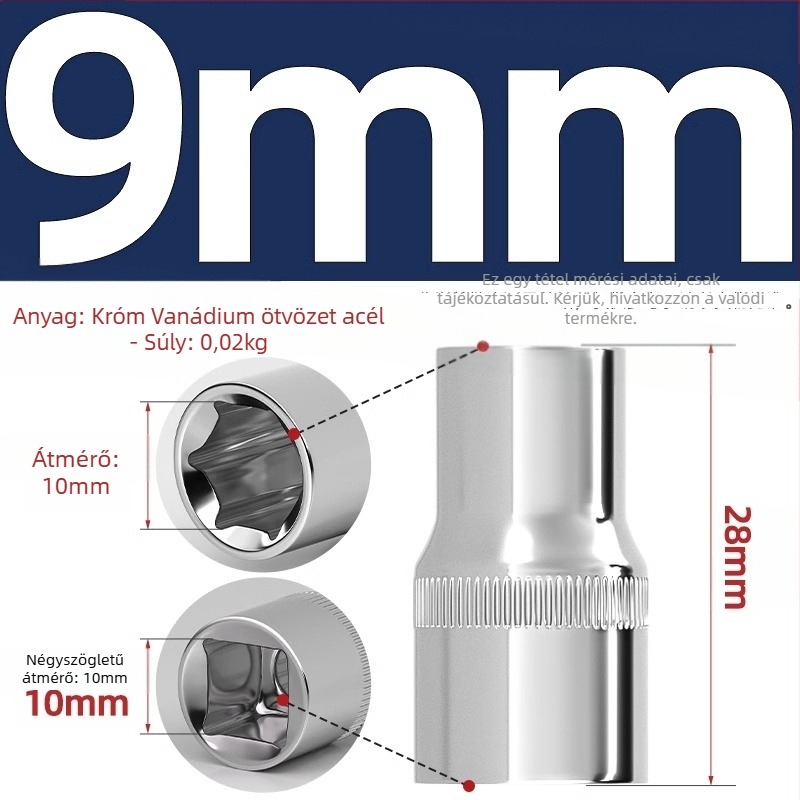 Rövid ütőeszköz hatszögfejű kulcs hosszabbító rúddal és univerzális csuklóval; anyag: króm-vanádium acél; felület: polírozott