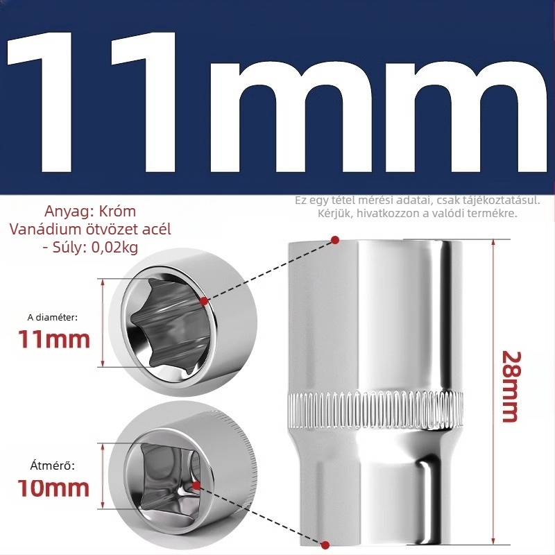 Rövid ütőeszköz hatszögfejű kulcs hosszabbító rúddal és univerzális csuklóval; anyag: króm-vanádium acél; felület: polírozott