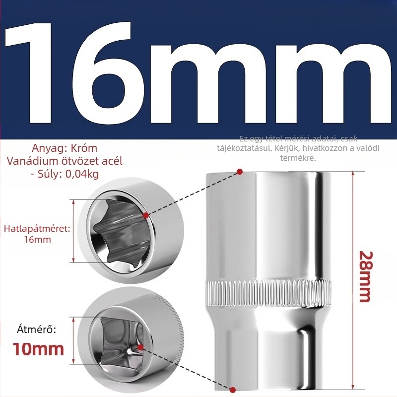 Rövid ütőeszköz hatszögfejű kulcs hosszabbító rúddal és univerzális csuklóval; anyag: króm-vanádium acél; felület: polírozott