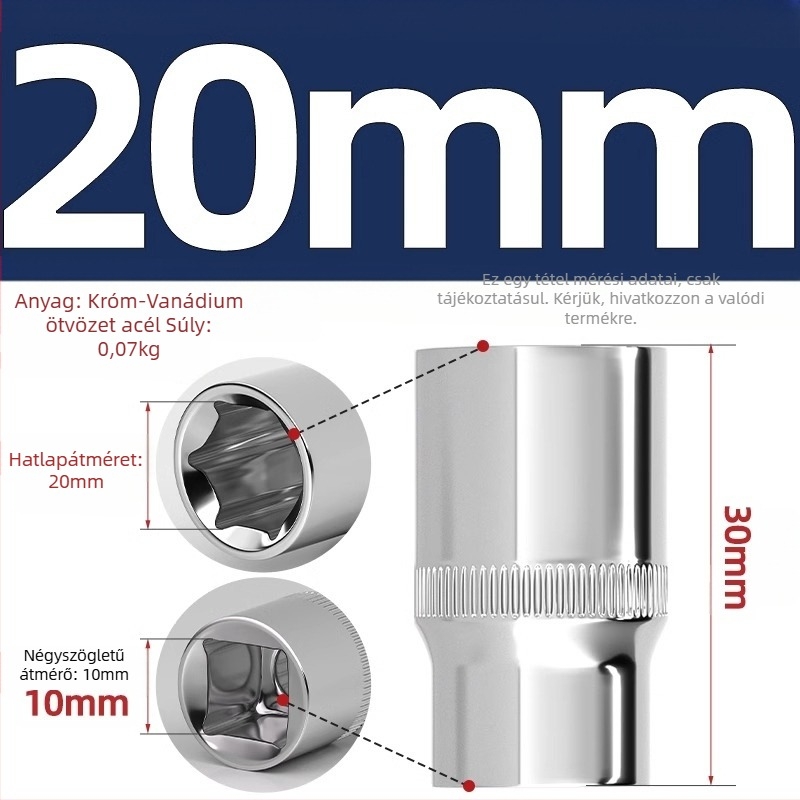 Rövid ütőeszköz hatszögfejű kulcs hosszabbító rúddal és univerzális csuklóval; anyag: króm-vanádium acél; felület: polírozott
