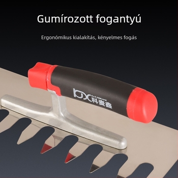 Hosszú rozsdamentes acél glettelőkanál fogazott éllel csempe felhelyezéséhez, Kehaixin, 0.8 mm vastagság