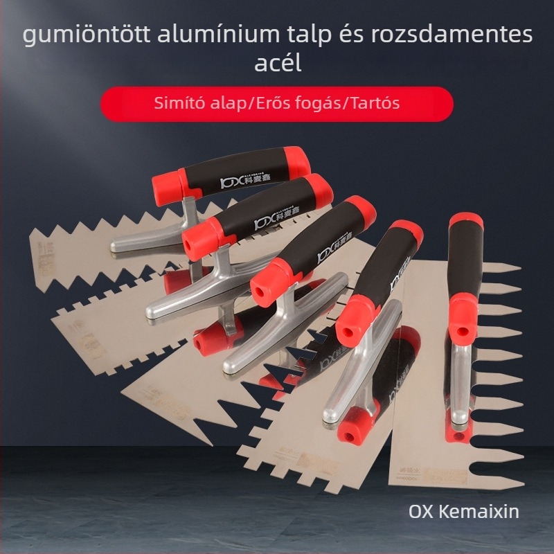 Hosszú rozsdamentes acél glettelőkanál fogazott éllel csempe felhelyezéséhez, Kehaixin, 0.8 mm vastagság