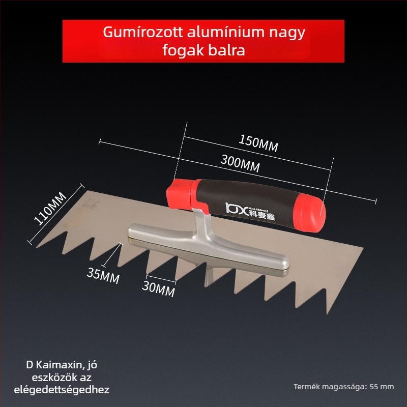 Hosszú rozsdamentes acél glettelőkanál fogazott éllel csempe felhelyezéséhez, Kehaixin, 0.8 mm vastagság