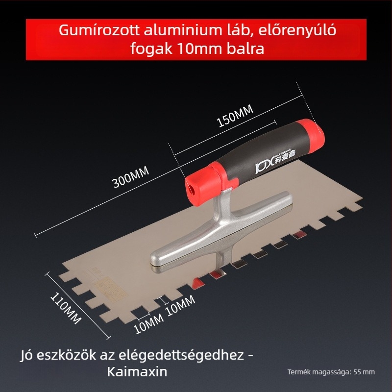 Hosszú rozsdamentes acél glettelőkanál fogazott éllel csempe felhelyezéséhez, Kehaixin, 0.8 mm vastagság