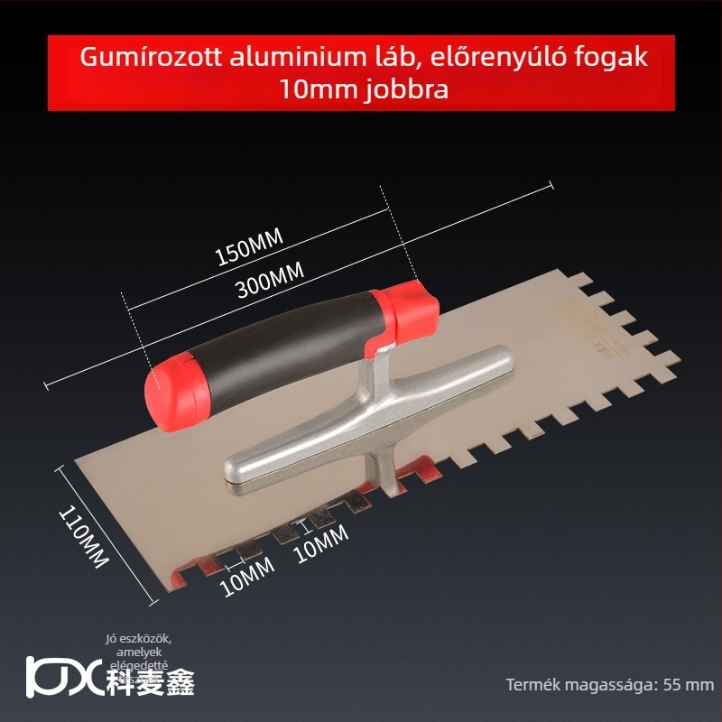 Hosszú rozsdamentes acél glettelőkanál fogazott éllel csempe felhelyezéséhez, Kehaixin, 0.8 mm vastagság