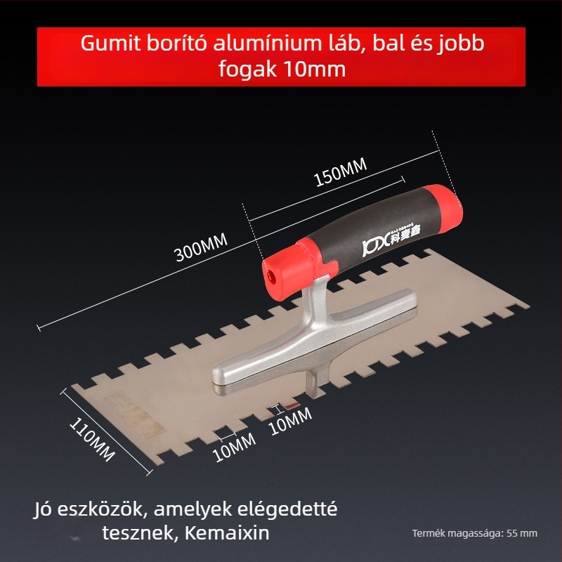 Hosszú rozsdamentes acél glettelőkanál fogazott éllel csempe felhelyezéséhez, Kehaixin, 0.8 mm vastagság