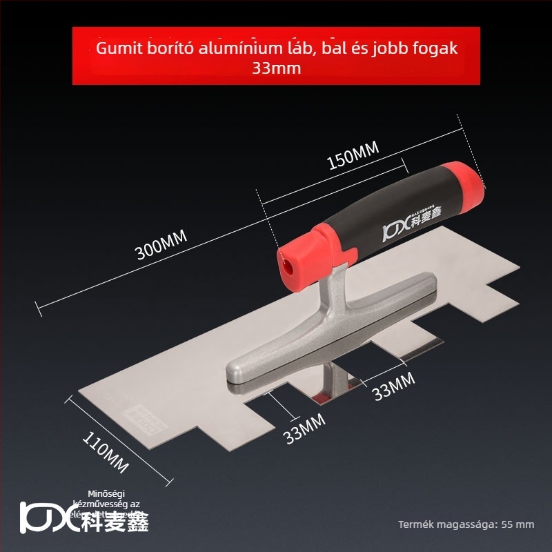 Hosszú rozsdamentes acél glettelőkanál fogazott éllel csempe felhelyezéséhez, Kehaixin, 0.8 mm vastagság