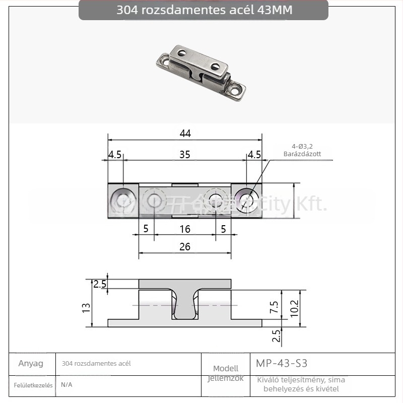 SG-MP50-S rozsdamentes acél 304 ajtófogó, polírozott felület, falra szerelés, kézi működtetés